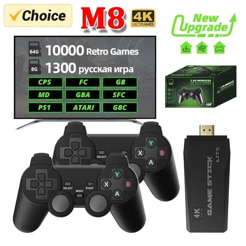 M8 Game Console 20000+ Games 64GB Built-in 2-Player 2.4G Wireless Controllers 4K HD PS1 GBA Video Games Christmas Gift