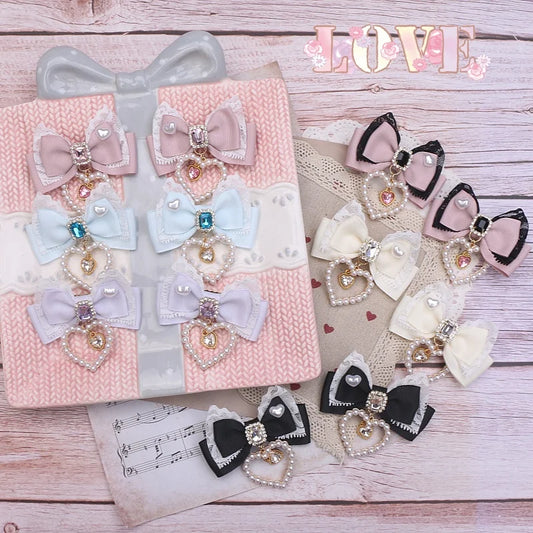 1 Pair Female Hair Clips Pearl Heart Side Clip Sweet Girl's Hairclips Lolita Hairpin Headdress Jiraikei Accessories