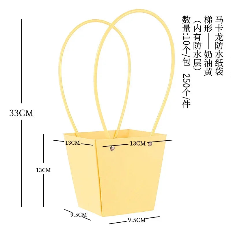 10pcs Christmas Gift Flower Kraft Paper Handbag Flower Arrangement Portable Box Rectangular Trapezoidal Flower Handheld Gift Box