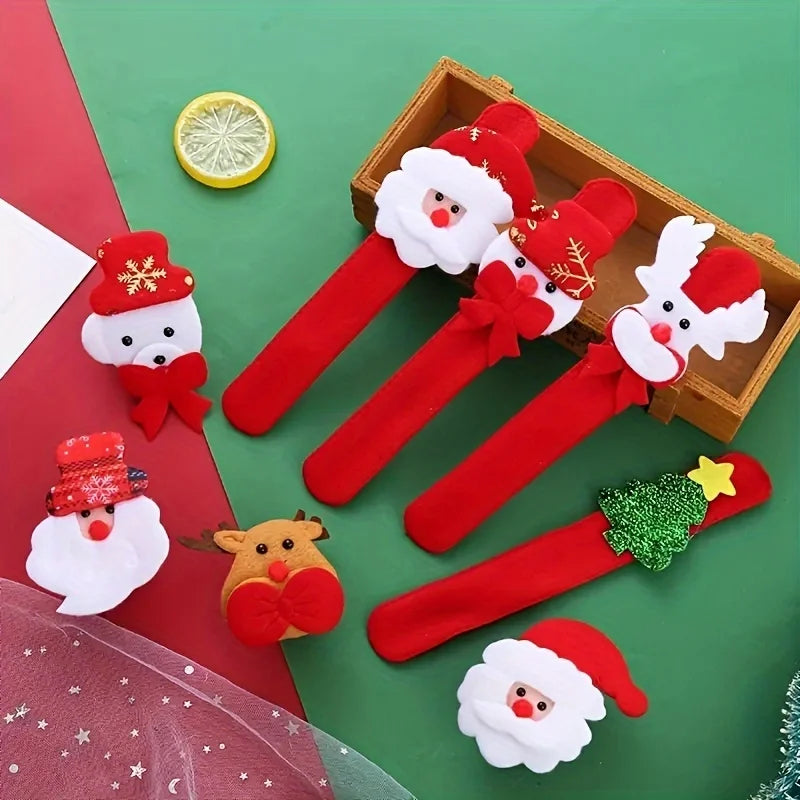 Cartoon Christmas Slap Bracelet Toy Kids Favor Santa Claus Snowman Reindeer Children Kid Wristband Christmas Gift New Year Decor