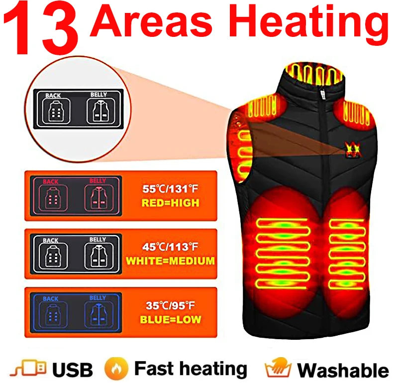 17 Areas Usb Heated Jacket Men Women Electric Heated Vest Heating Vest Heated Bodywarmer Usb Inner Heat Vest Veste Chauffante