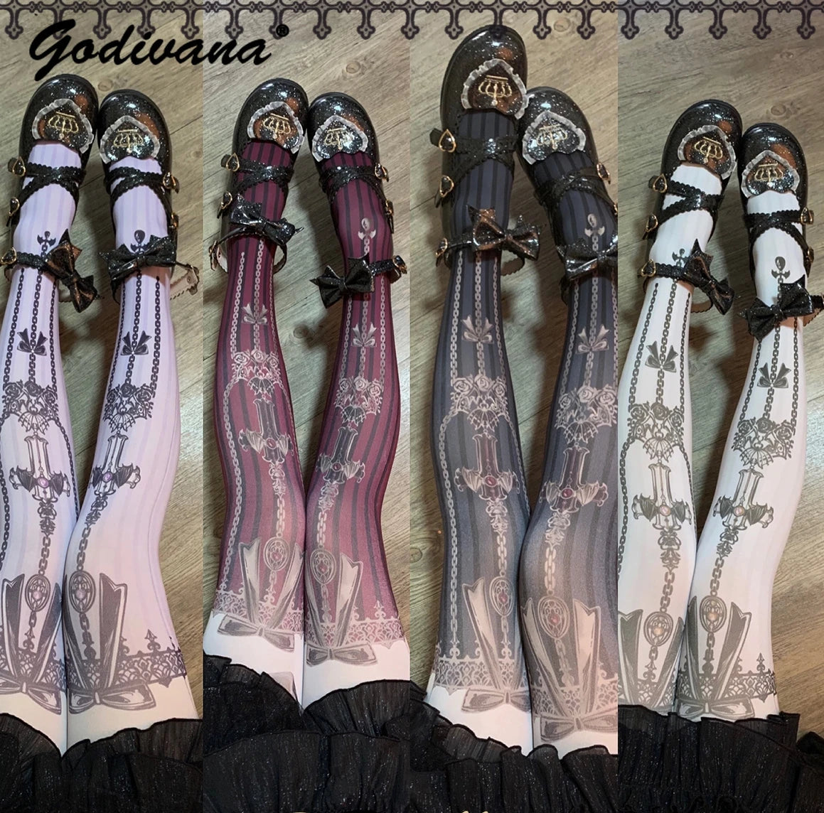 Multicolor Gothic Style Original Retro Printing Pantyhose Girls Lolita Socks Spring Fall Women's Tights Stockings