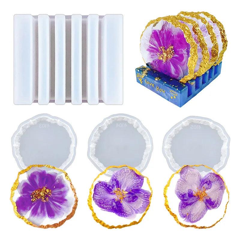 DM413 Drusy Coaster Resin Mold Geode Epoxy Cup Mats Fruit Tray Silicon Crafts for DIY Home Decoration Casting