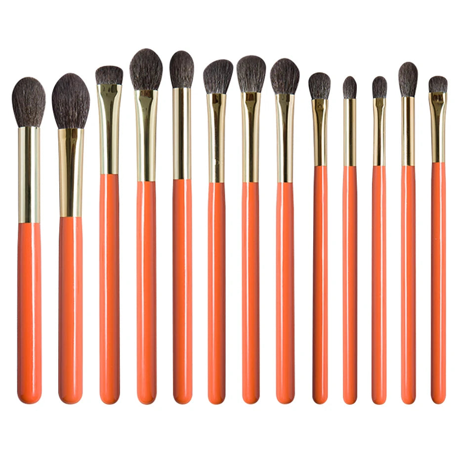 Professional Handmade Makeup Brushes Kit Soft Blue Squirrel Goat Hair Eye Shadow Blending Brush Orange Handle Make Up Brush Set