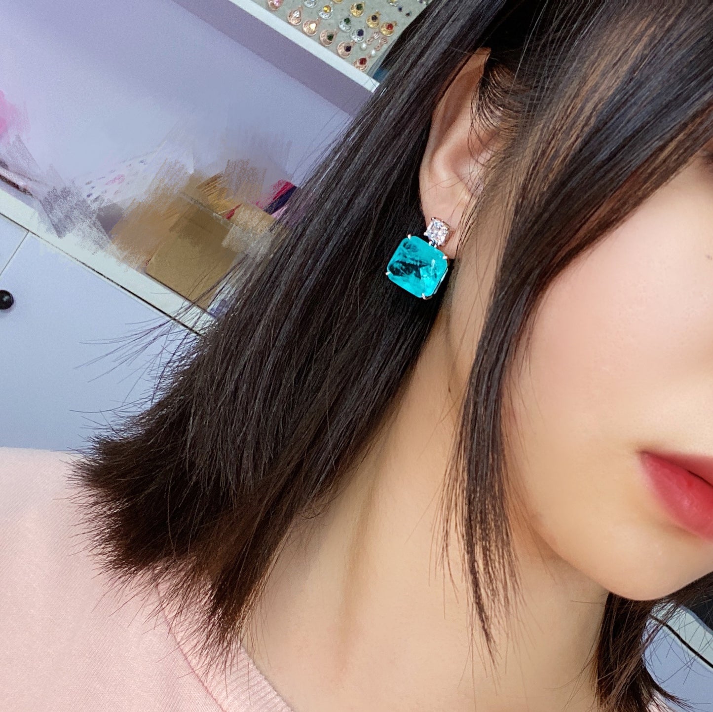 New Sparkling Paraiba Tourmaline Gemstone Drop Earrings 100% Sterling Silver High Carbon Diamond Fine Jewelry for Women