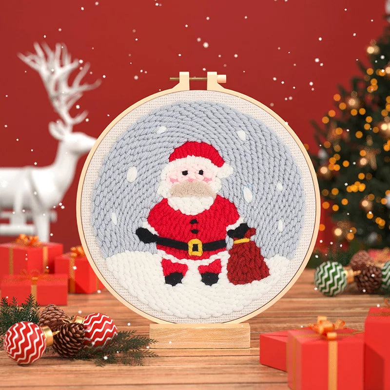 GATYZTORY DIY Punch Needle Embroidery Kit Santa Claus Snowman Frame Punch Set for Beginners Easy Handicraft DIY Christmas Gift