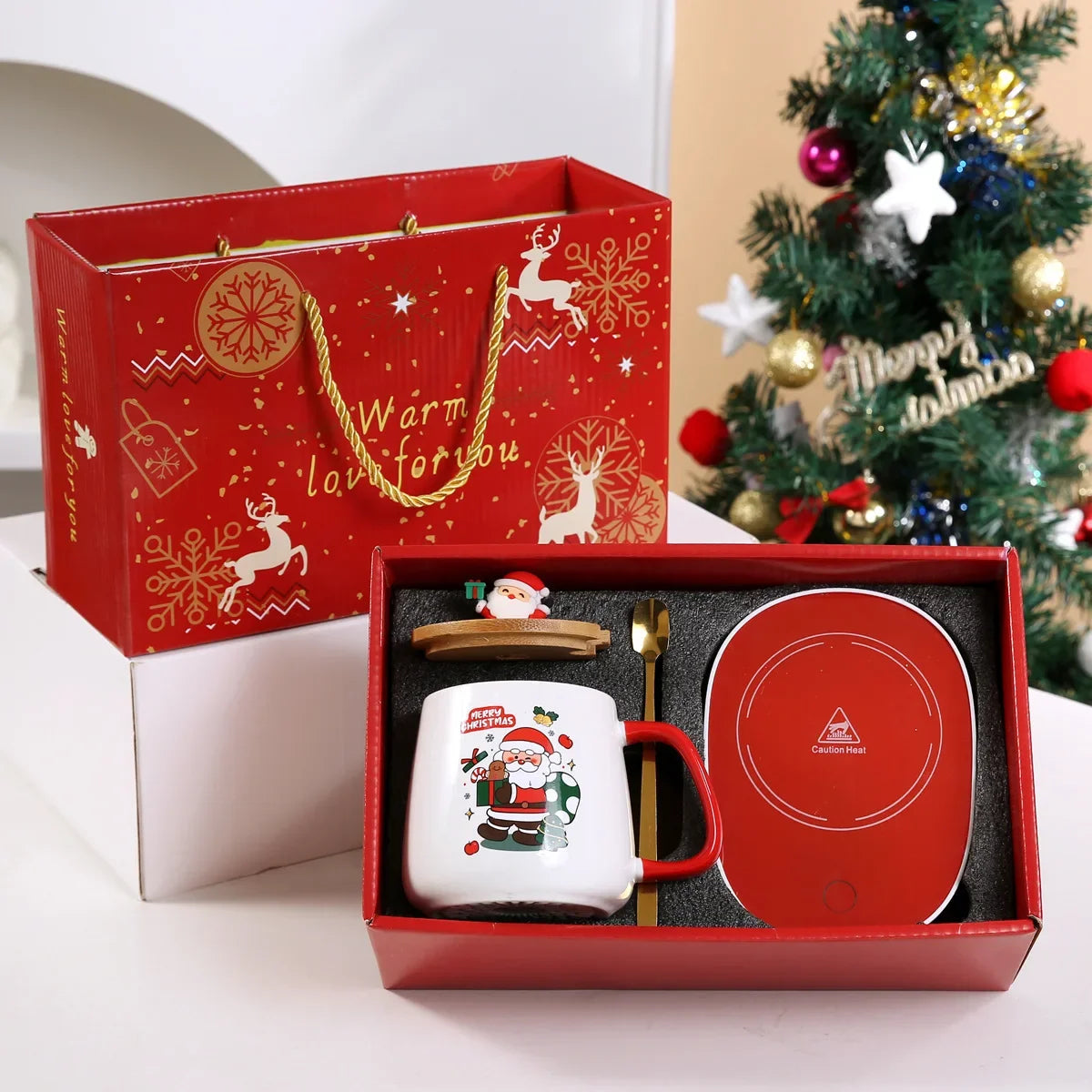 2025 Christmas Gift Set: Warm 55℃ Ceramic Mug with Lid featuring Santa Claus for Office or Home Use
