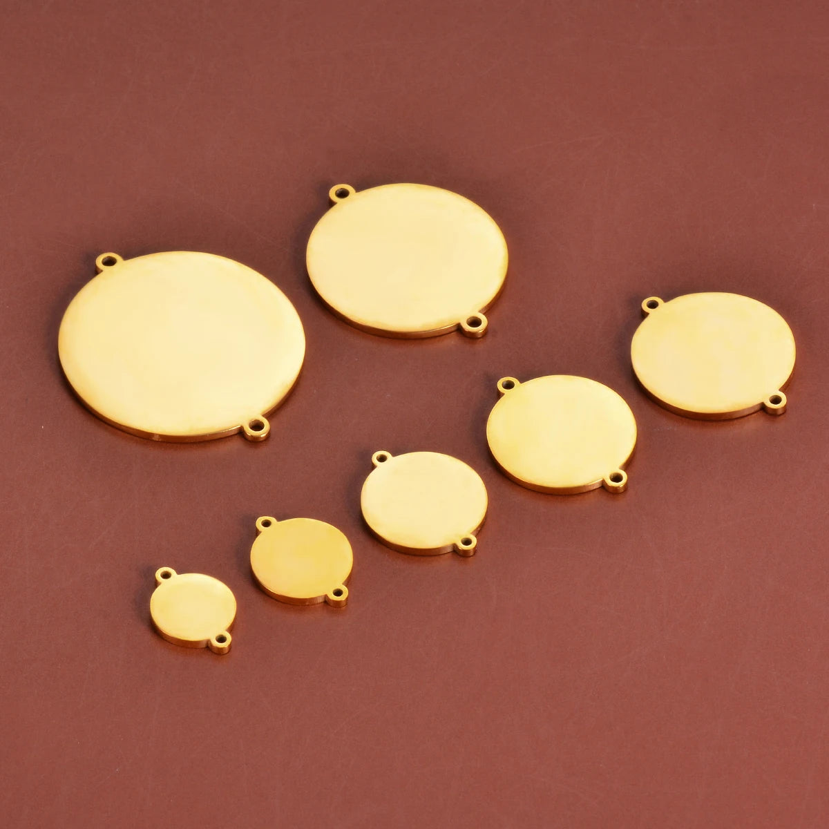 10mm-30mm 10pcs/lot Stainless Steel Round Logo Name Charms Disc Pendant Connectors Two Hole Personalized for Jewelry Making DIY