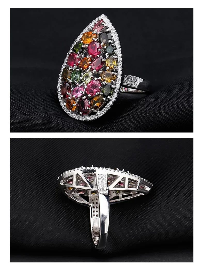 GEM'S BALLET 5.21Ct Colorful Natural Tourmaline Gemstone Ring Solid 925 Sterling Silver Gemstone Fashion Jewelry For Women
