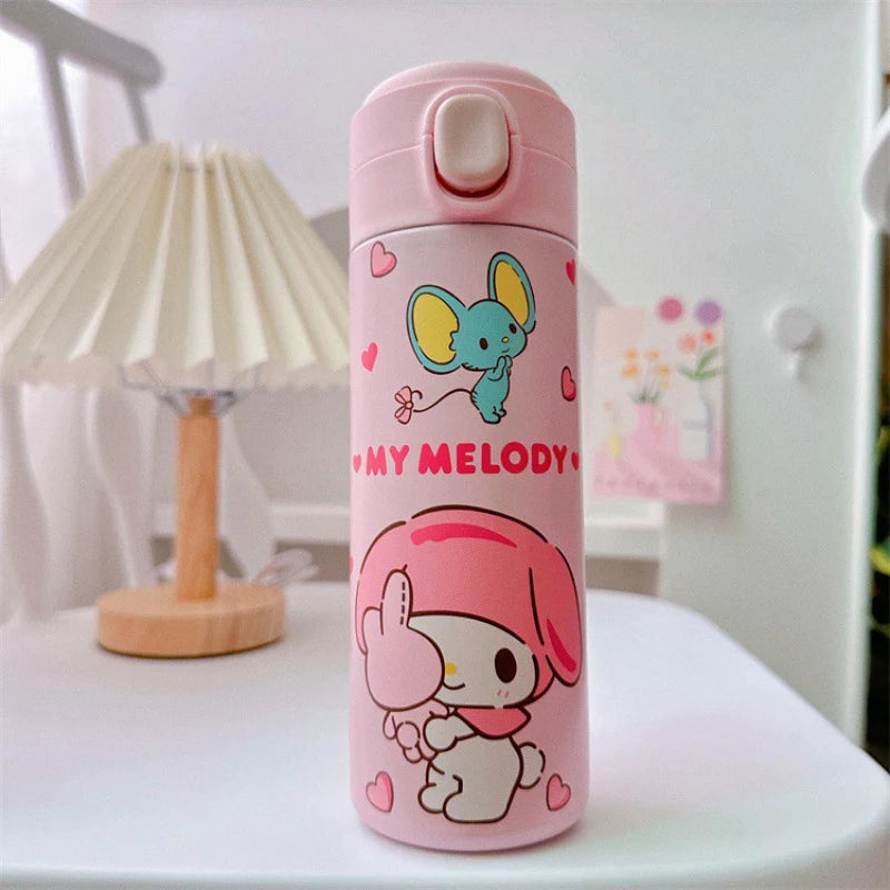 MINISO 420ML Thermos Coffee Cup 304 Stainless Steel Water Bottle Cute Cartoon Pattern Student Drink Bottle Girl Gift Water Cup