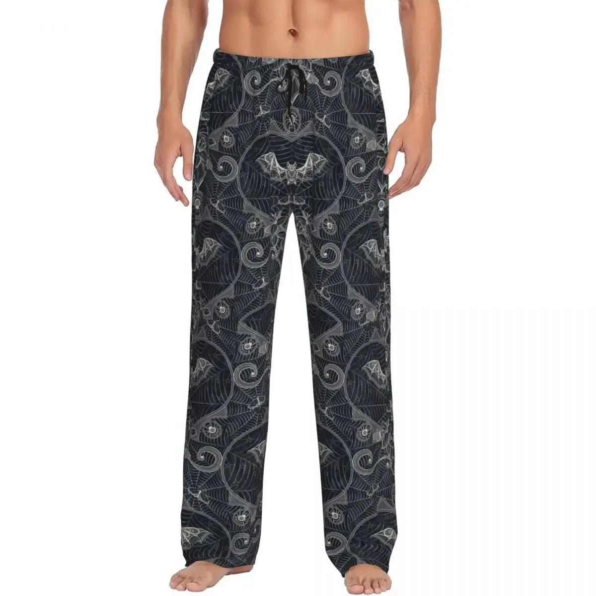 Custom Cute Spooky Halloween Bats Black And Purple Pajama Pants for Men Lounge Sleep Drawstring Sleepwear Bottoms with Pockets
