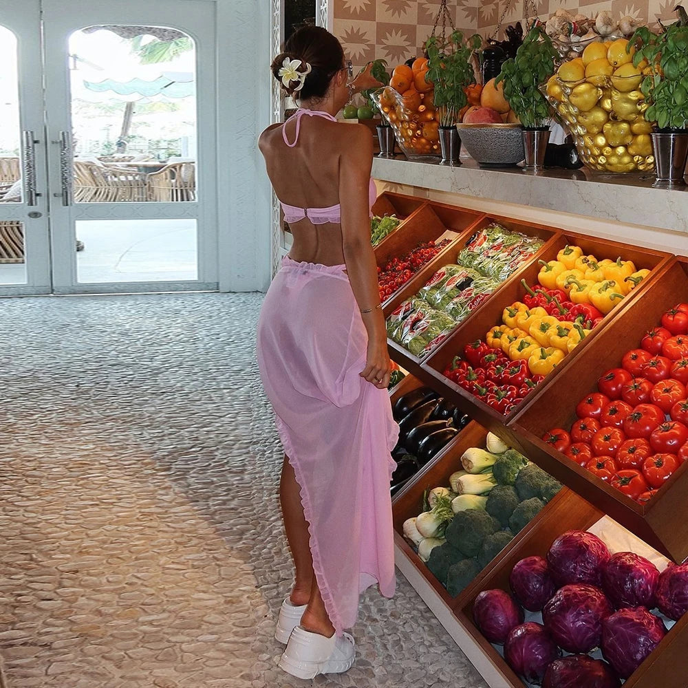 Sexy 3 pieces Bikinis 2024 Swimsuit For Women Swimwear Brazilian Bikini Set Biquini Female Swimuits Bandeau Pink Beachwear