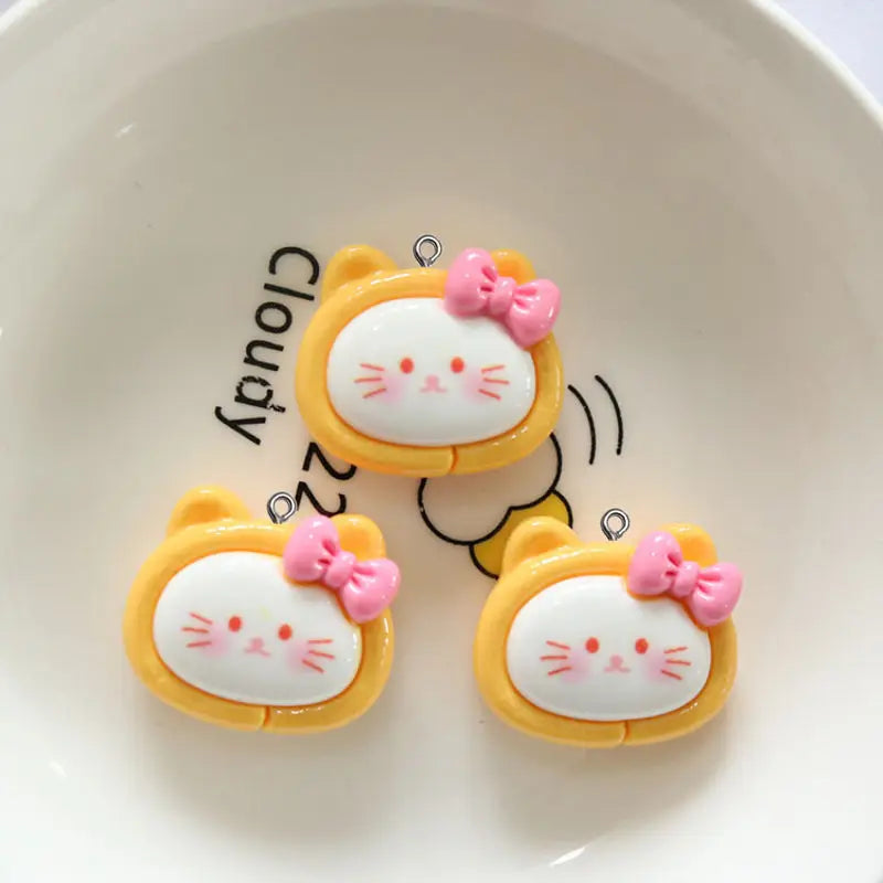 10Pcs Cute Cartoon Animal Cookies Resin Charms DIY Pendant Fun Earrings Necklace Jewelry Decor Kawaii Keychain Phone Craft Hook