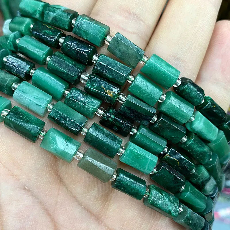 Natural Tourmaline Apatite Emerald Agates Amethysts Jades Cylinder Stone Spacer Beads for Jewelry Making DIY Bracelet 7.5inch