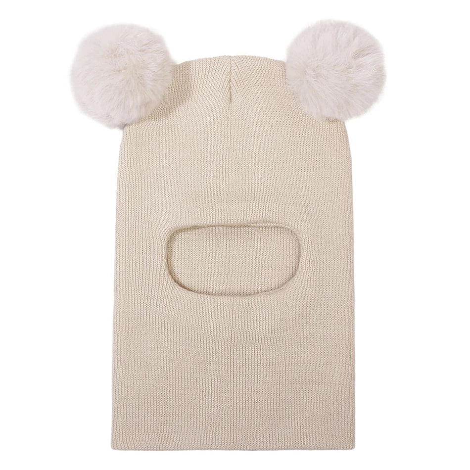 Kids Autumn Winter Pullover Hat Children's Double Ball Ear Protection One-piece Hats Baby Yarn Knit Cap Balaclava Christmas Gift
