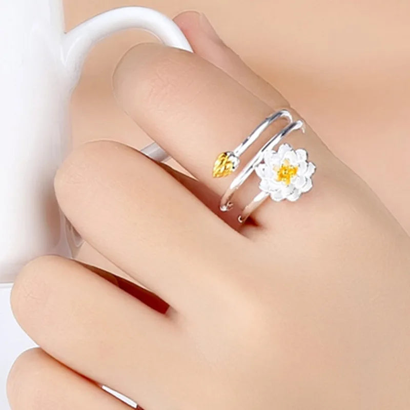 Vintage Rose Flower Rings For Women Korean Style Adjustable  Sakura Princess Finger Ring Bride Wedding Engagement Party Jewelry