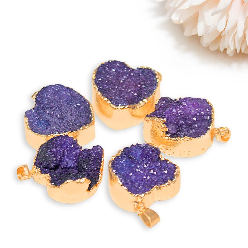 Heart Shaped Druzy Quartz Stone Necklace for Women Raw Crystal Cluster Reiki Healing Pendant Jewelry