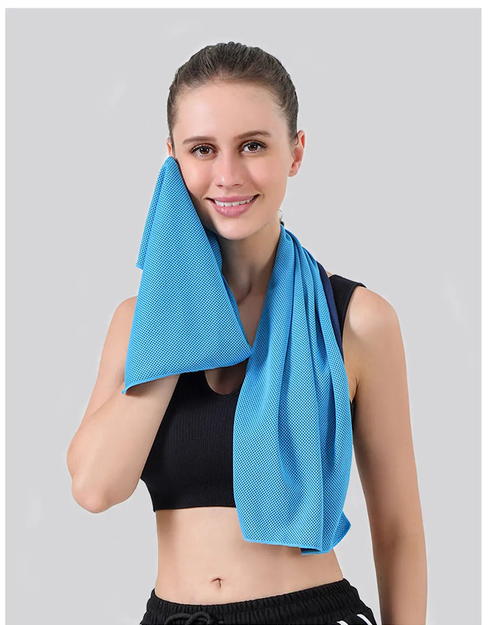 Portable Sport Towel with Mini Silicon Gel Set Cold Towel Breathable Fitness Sport Gym Running Outdoor Quick Dry Cooling Towel