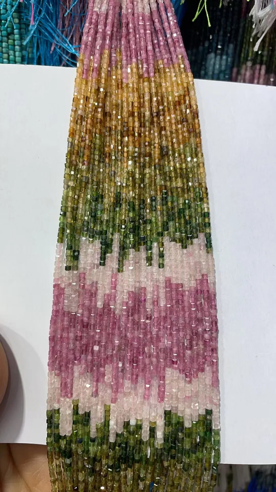 Natural Rainbow Tourmaline Cube Faceted 2.5X2.5mm Length38.5cm