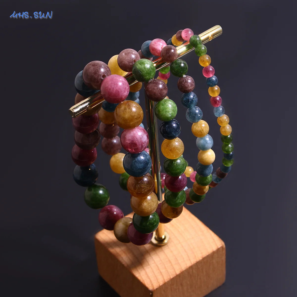 MHS.SUN Fashion Tourmaline Bracelet Colorful Natural Healing Energy Yoga Women Elastic Beaded Bracelet Jewelry Birthday Gifts