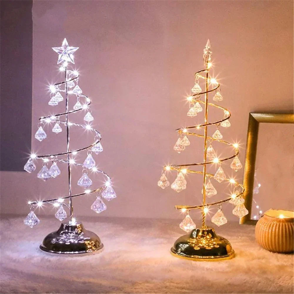 1Pcs LED Desk Lamp Crystal Diamond Christmas Tree Lamp Holiday Living Room Decoration Small Night Lamp Christmas Gift Decoration