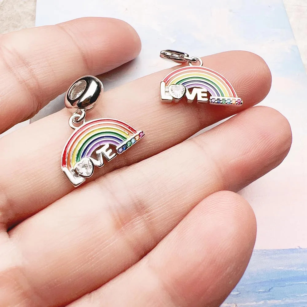 Colourful Rainbow Charms Pendant European Handmade Jewelry Spread Love Romantic Gift For Ladies Men New Pure 925 Sterling Silver