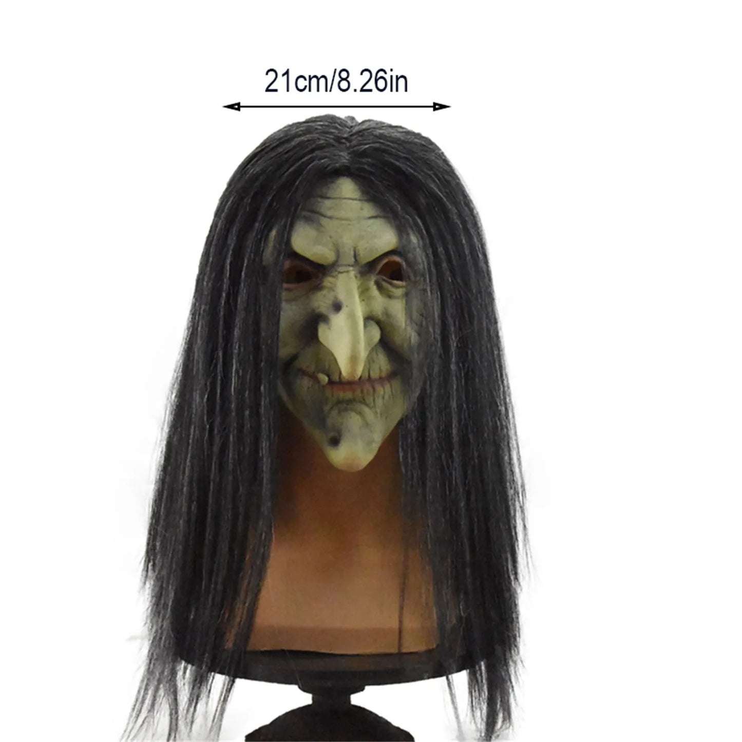 Halloween Old Woman Witch Mask With Horror Green Face Long Hair Party Costume Cosplay Masks Props Cosplay Headdress