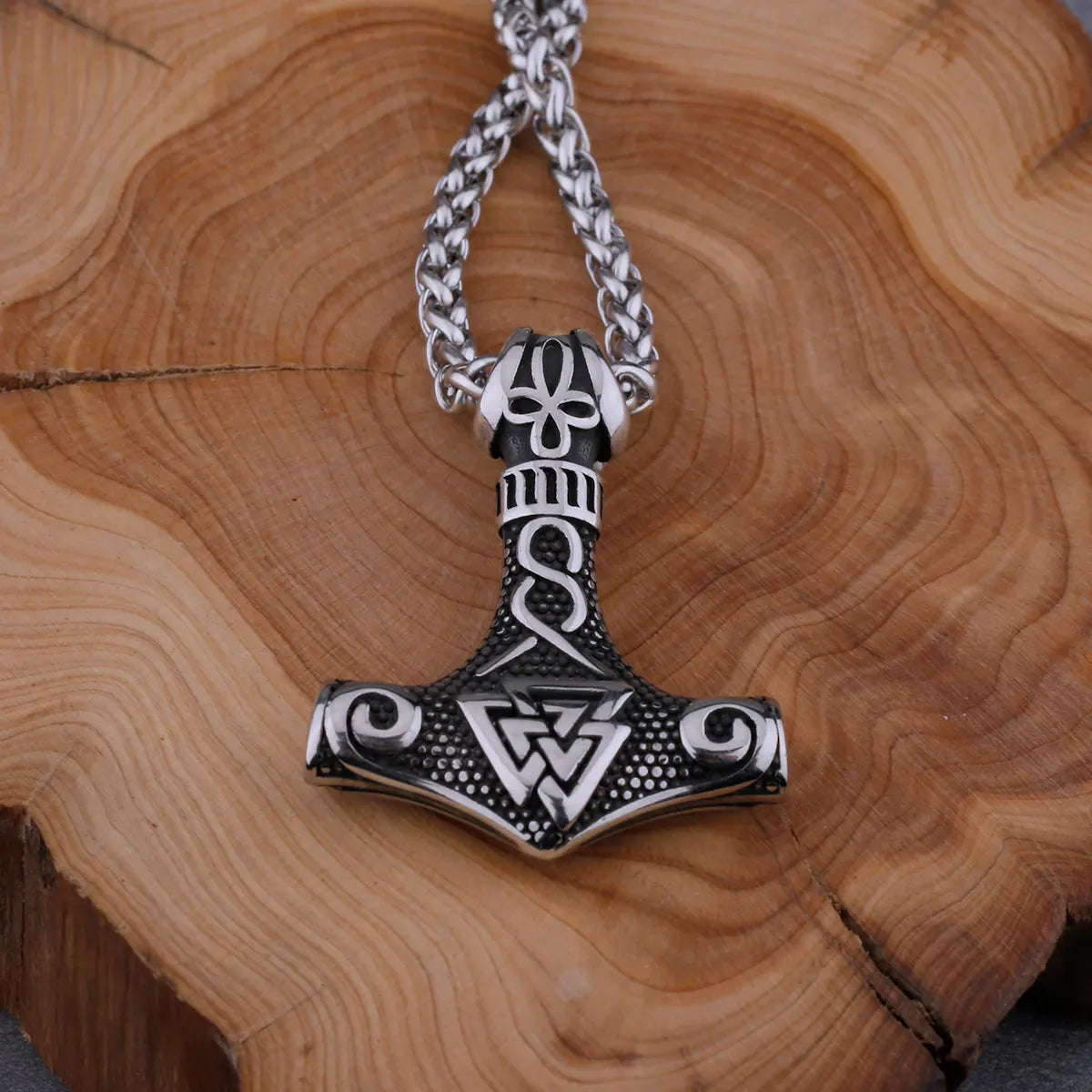 Stainless Steel Viking Mjolnir Quake and Odin Rune Necklace Men's Vintage Fashion Charm Vintage Pendant Viking Jewelry Gift
