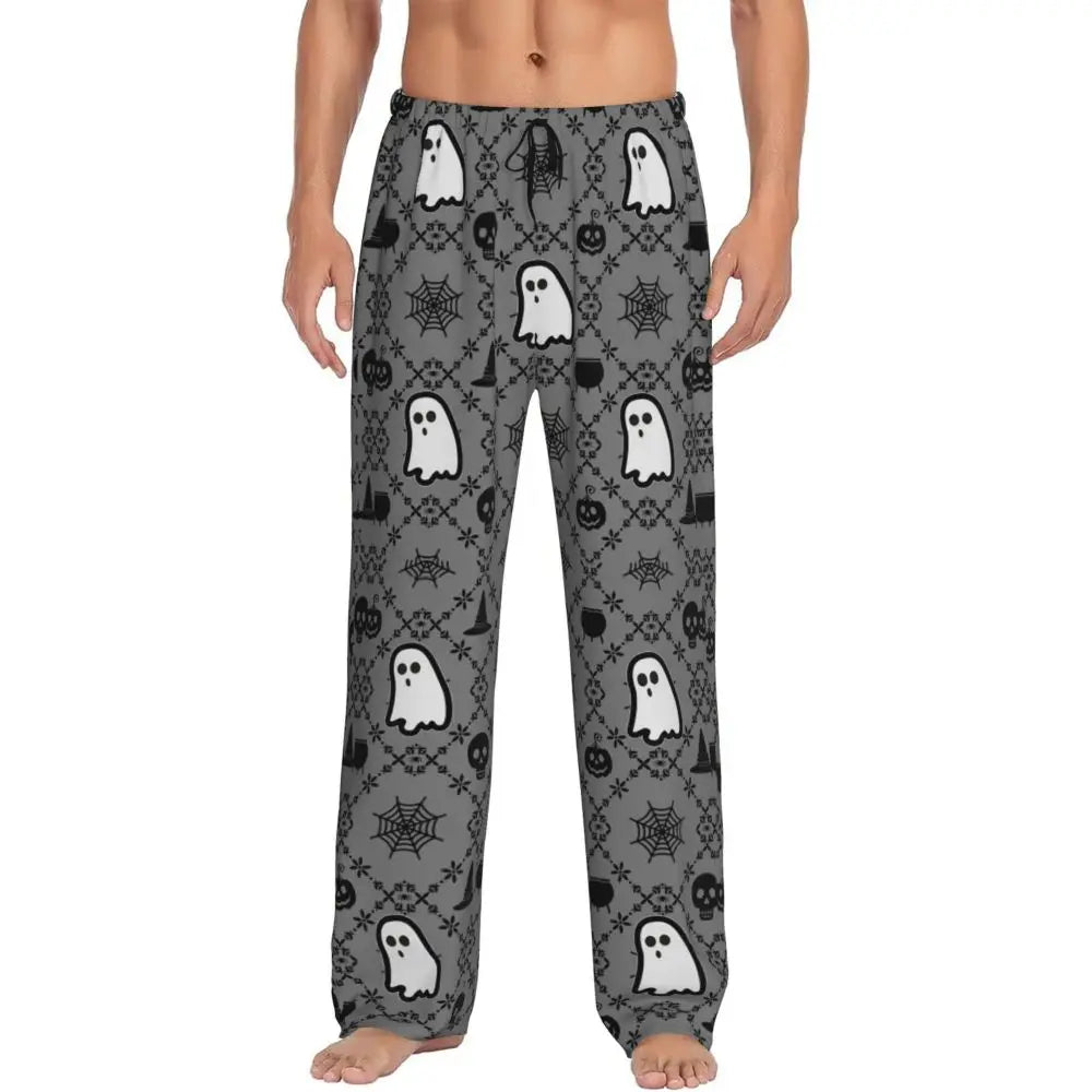 Custom Cute Spooky Halloween Bats Black And Purple Pajama Pants for Men Lounge Sleep Drawstring Sleepwear Bottoms with Pockets