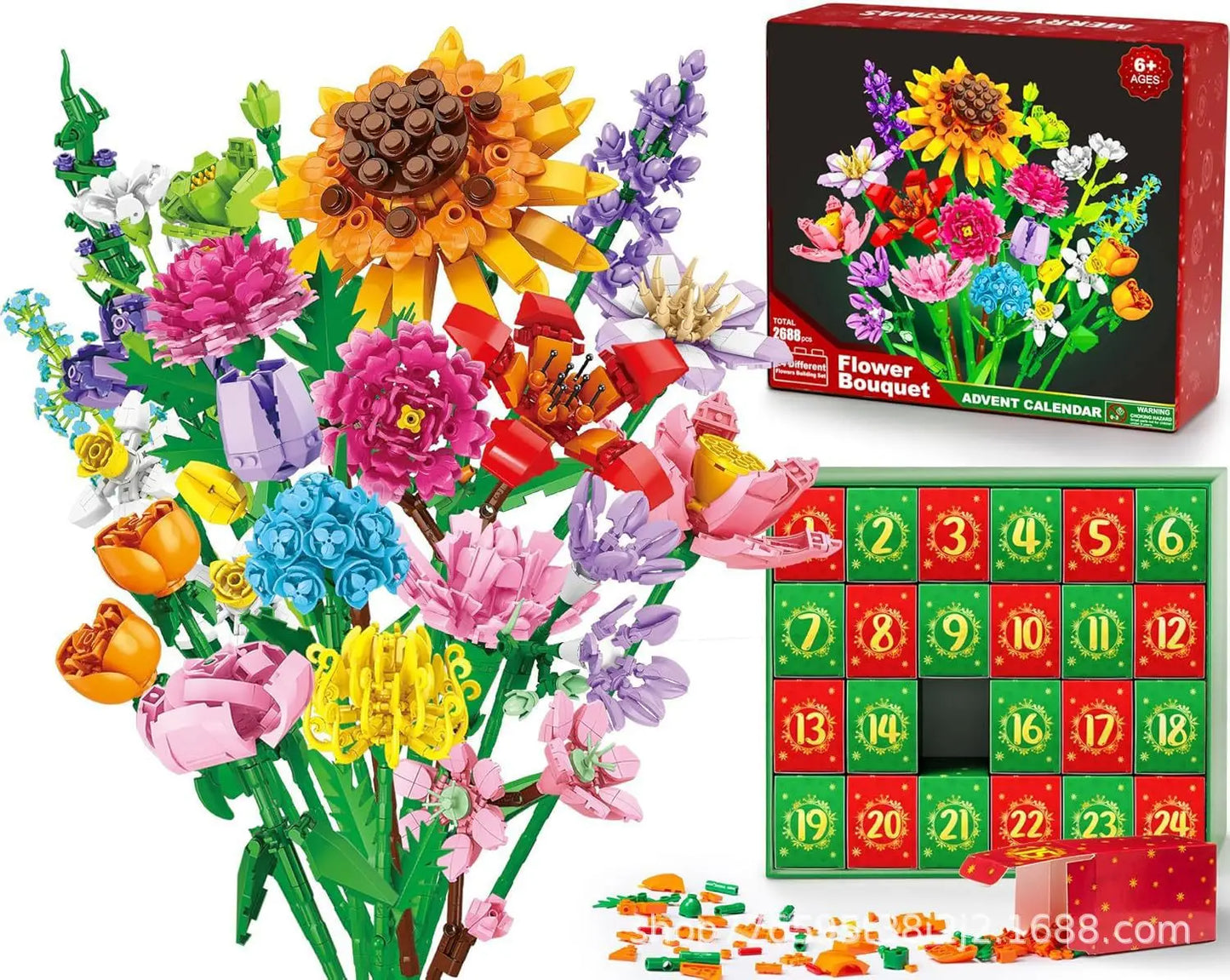 Flower Bouquet Countdown flower bouquet building blocks blind box Christmas gift