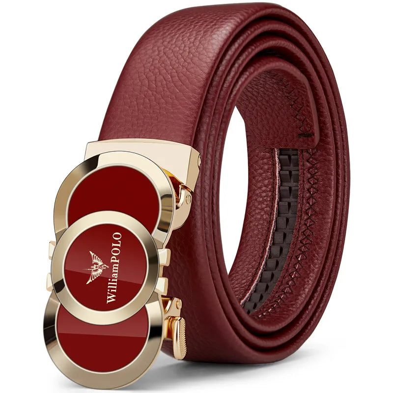 Genuine leather Chinese style men's belt, red belt, automatic buckle, personalized belt