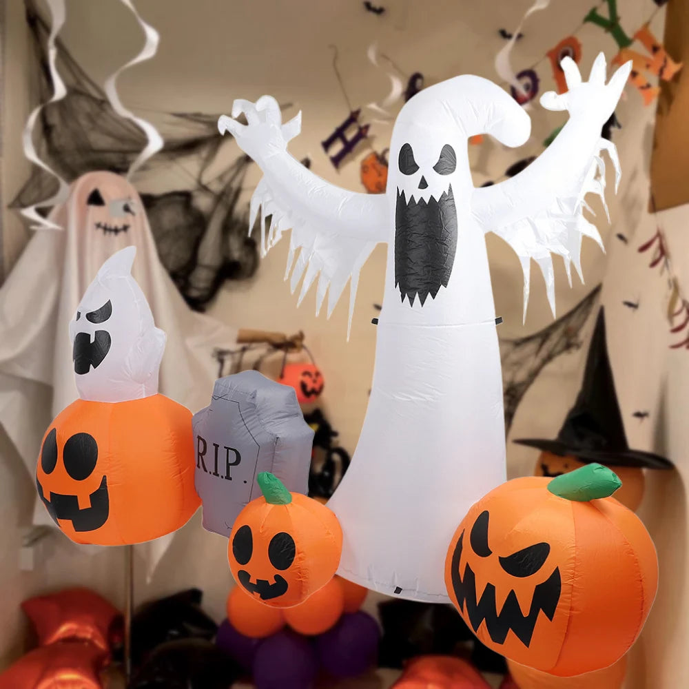2.3M Halloween Pumpkin White Ghost Tombstone combination Built-in LED Lights Halloween Party Indoor Outdoor Inflatable Ornament