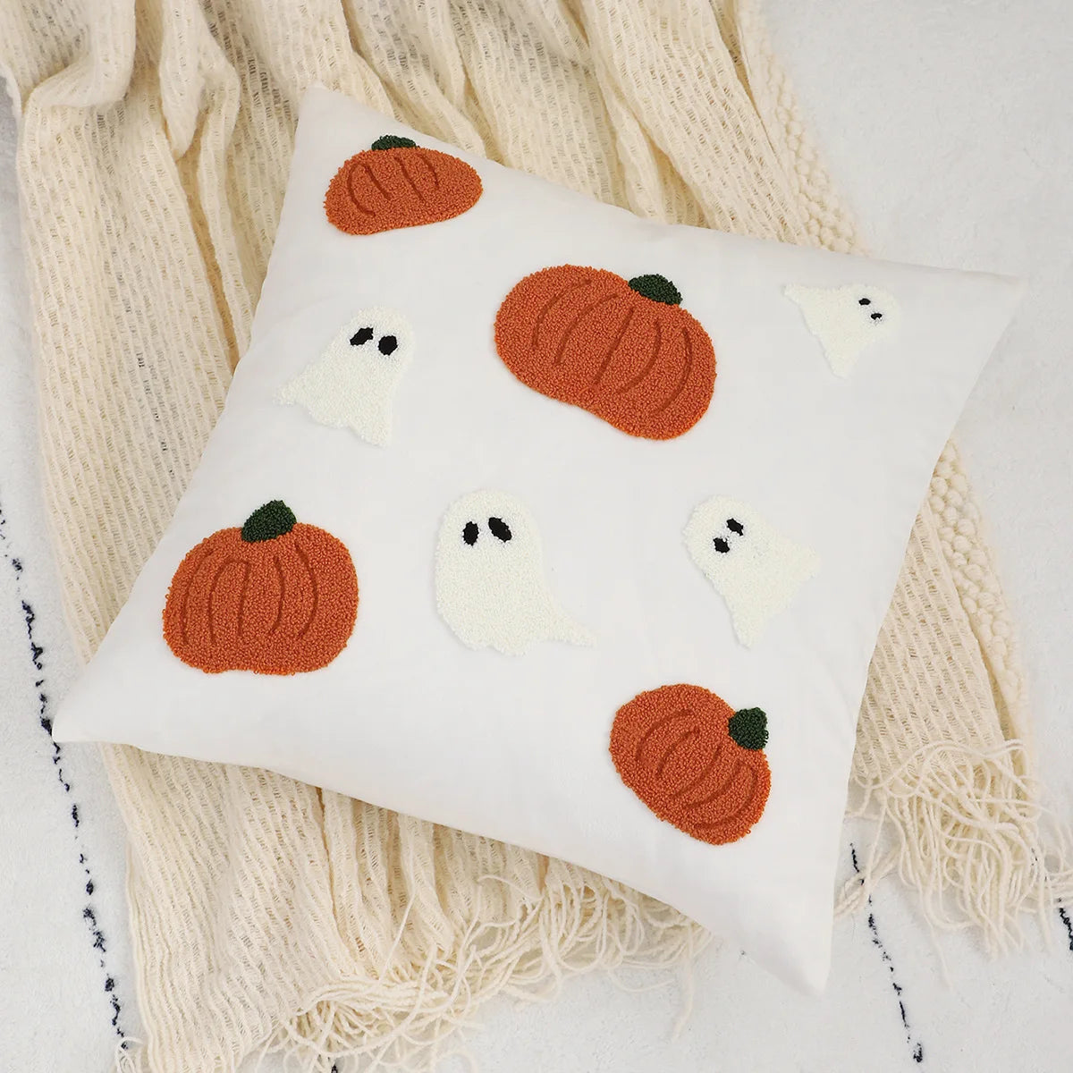 White Halloween Pillowcase Funda Cogines De 45x45 Pumpkin Velvet Embroidery Thanksgiving Decoration Sofa Pillow Cushion Covers