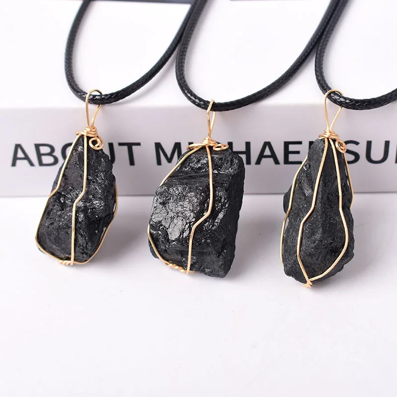 Natural Crystal Tourmaline Handmade Pendant Raw Stone Necklace Healing Stone Quartz For Men Women Mineral Jewelry Diy Gift