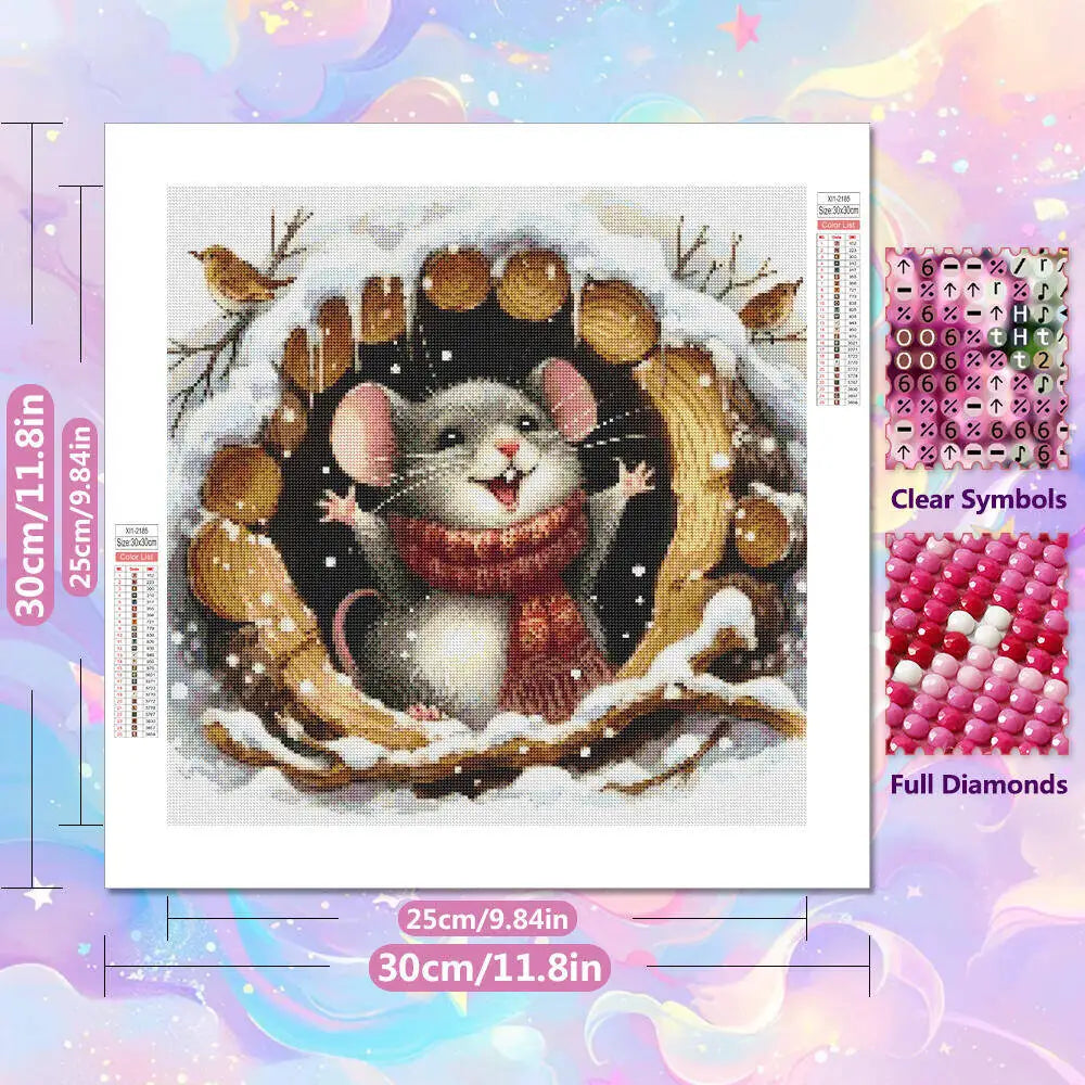 EverShine Diamond Embroidery Mouse Cartoon Diamond Painting Kit Rat Animal DIY Rhinestone Pictures Mosaic Winter Christmas Gift