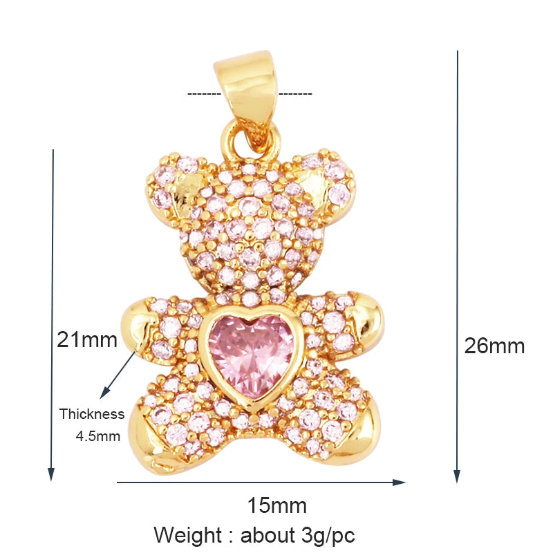 Luxury Fine Inlaid Rainbow Cubic Zirconia Charm Pendant,Cute Bear Jewelry Necklace Bracelet Making Wholesale Supplies M85