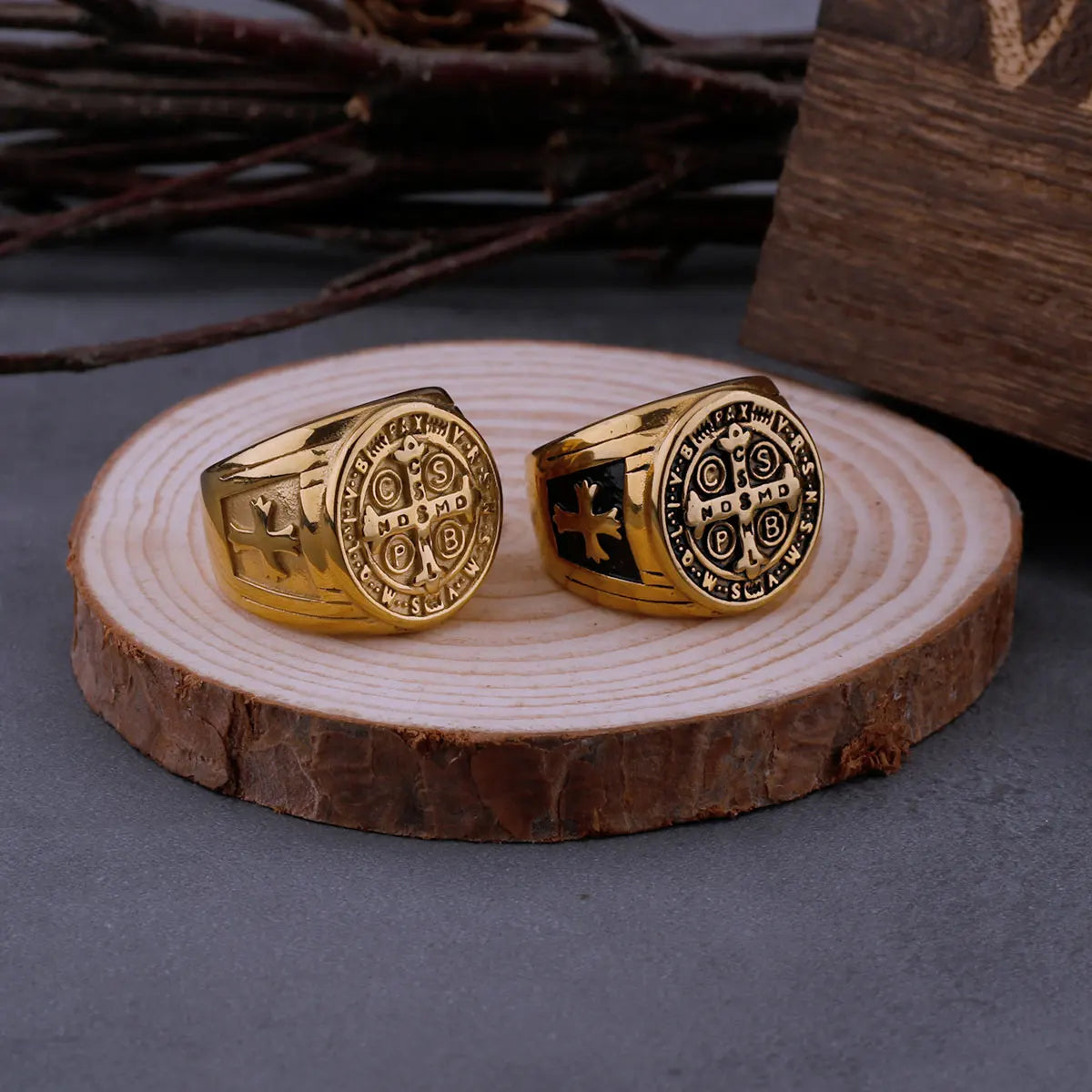 Vintage Saint Benedict's Christian Cross Ring Ring Men's Hip Hop Religious Biker Ring Stainless Steel Jewelry Boyfriend's Gift