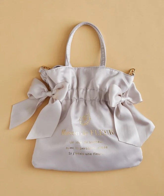 Japanese New Satin Double Bow Portable Shoulder Crossbody Women Bags with Long Shoulder Straps Sweet Letters Tote Bags