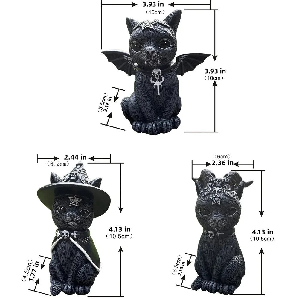 1PC Black Cat Statue Witch Gothic Decor Hand Painted Sculpture Halloween Desk Ornament Mysterious Cute Figurine Home Decor