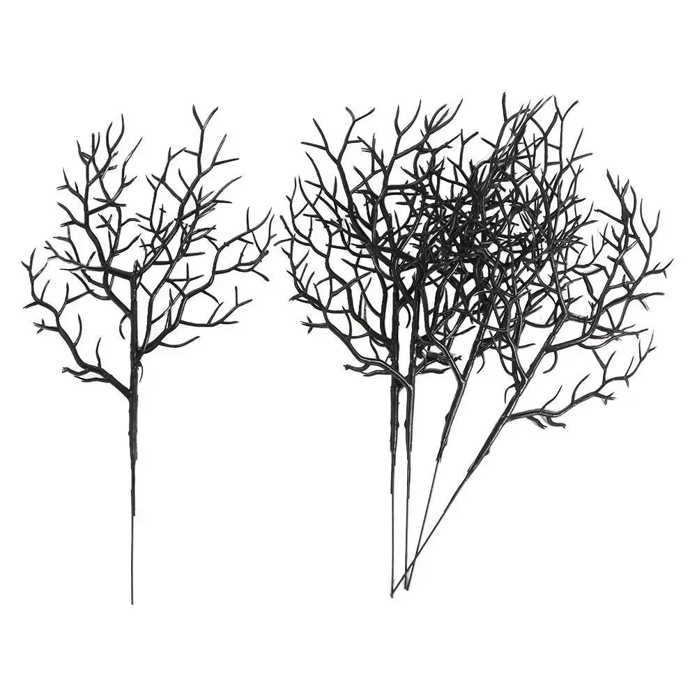 5pcs Black Halloween Artificial Dead Branch Antlers Shape Artificial Plastic Tree Branch Realistic Exquisite