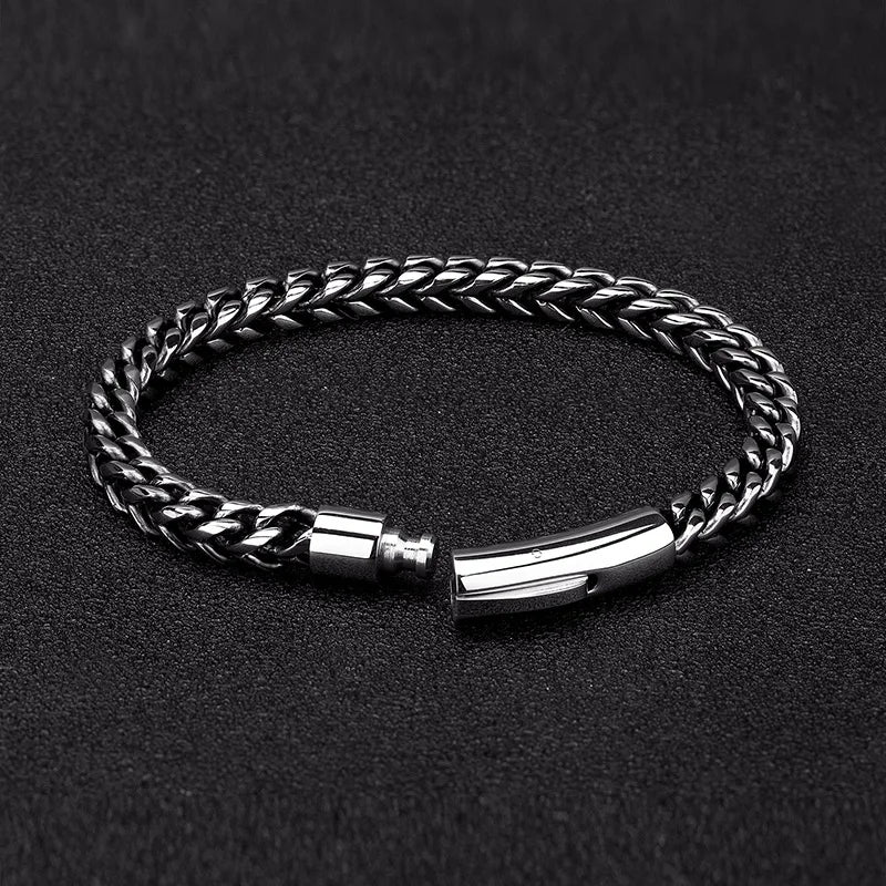 MKENDN Locomotive Men Punk Rock Bicycle Chain Bracelet 18k Gold Plated Stainless Steel Magnet Button Male Jewelry Gifts