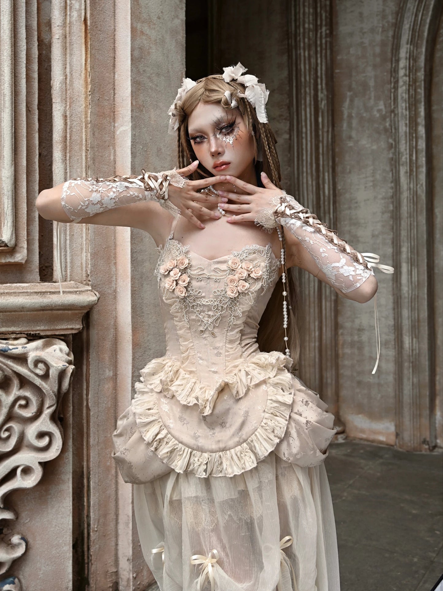French Court Style Platinum Strap Adjustable Lace Hand Sleeves Original Design Women's Romantic Lace Oversleeves