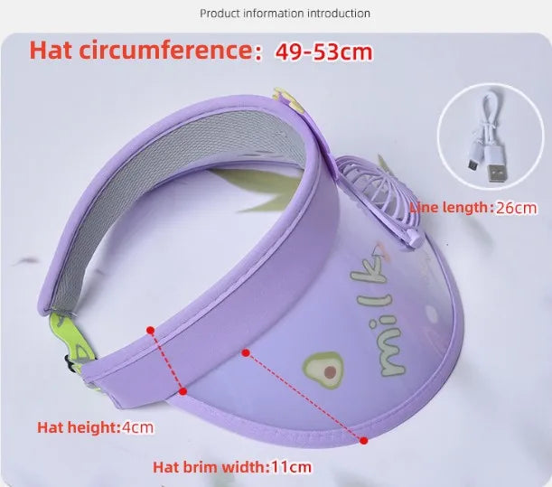 Children's Summer Sun Hat with Fan Sun Protection Hat Cartoon Outdoor Sun Protection Hollow brim Open Top Sun Protection Hat