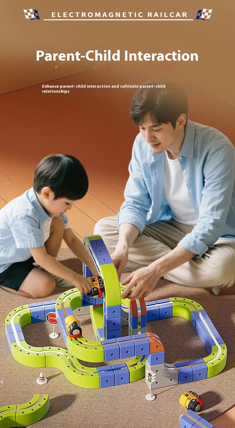 Magnetic Car STEM Racing Car Railtrack Set 2025 - Montessori Motorized Train & Gravity Maze Toy, Christmas Gift for Kids
