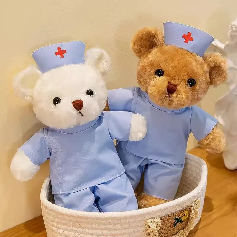 Lovely Doctor Bear Nurse Ted Bears Brown White Animal Doll Soft Stuffed Plush Toy Girl Boy Birthday Christmas Gift 1pc