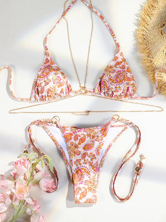 Print Bikini Set Sexy Swimwear Bandage Bikinis For Women Printed Bathing Suits Low Waist Beachwear 2025 Swimsuits