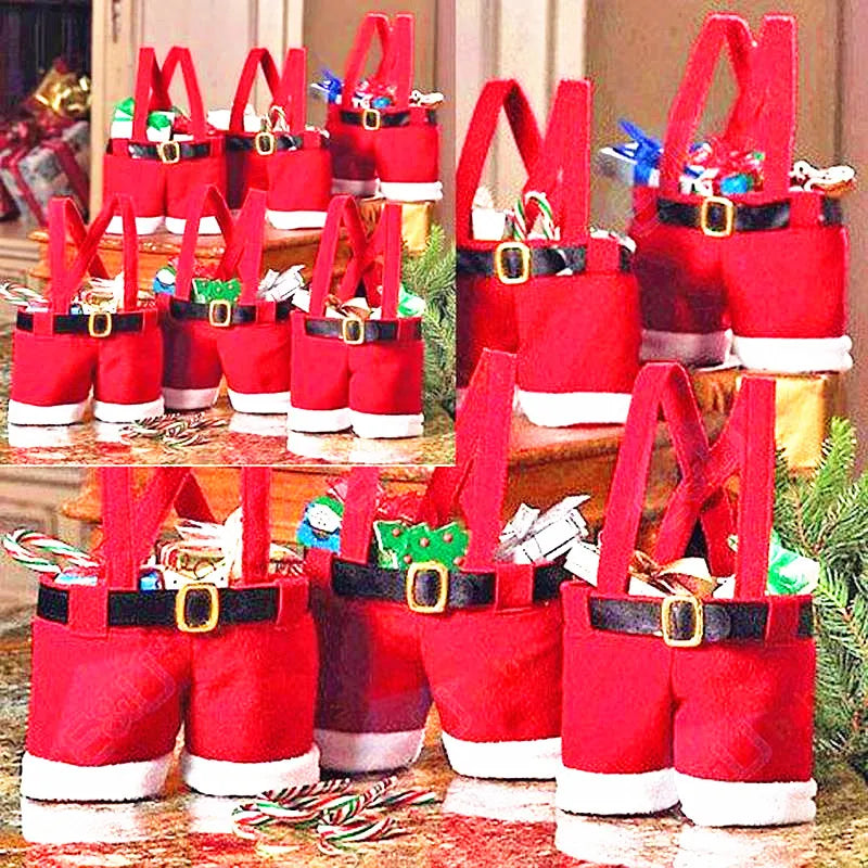 2026 Merry Christmas Gift Treat Candy Wine Bottle Holder Santa Claus Suspender Pants Trousers Decor Christmas Gift Bags Cute
