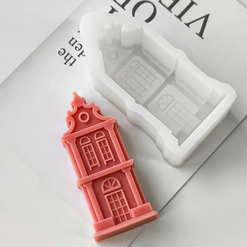 2025 Christmas House Silicone Candle Mold 3D Castle Villa Crafts Resin Gypsum Cement Mould Christmas Gift Festival Decoration