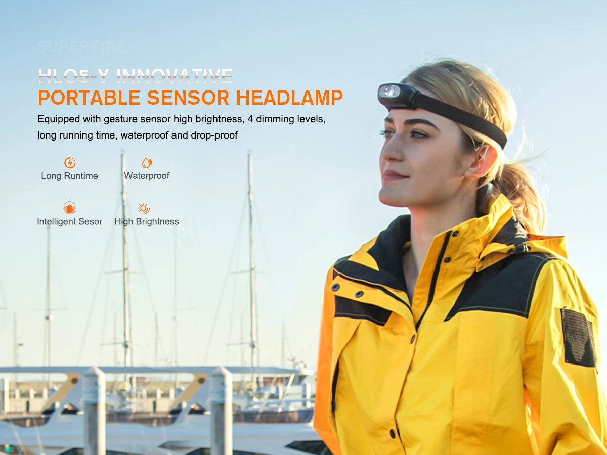 SUPERFIRE HL05-Y Rechargeable Powerful Sensor Headlamp USB High Power Headlight COB LED Waterproof Head Lamp Work Front Light