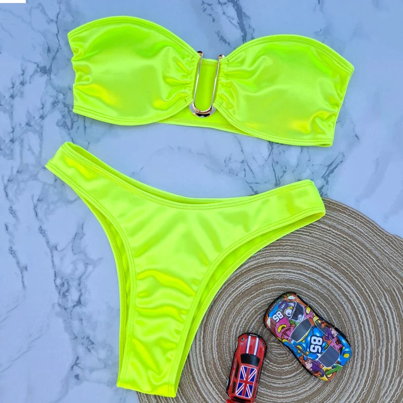 Sexy U Shaped Stapless Swimsuit for Women Bandeau Bikini Mujer 2024 High Cut Bathing Suit Two Piece Bikinis Set Bathers Swim